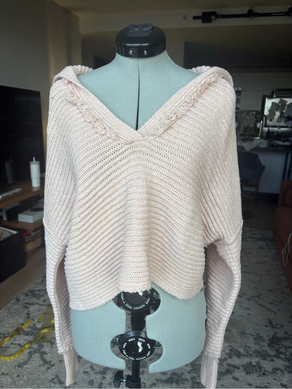 Free People Blush Ribbed V-Neck Sweater